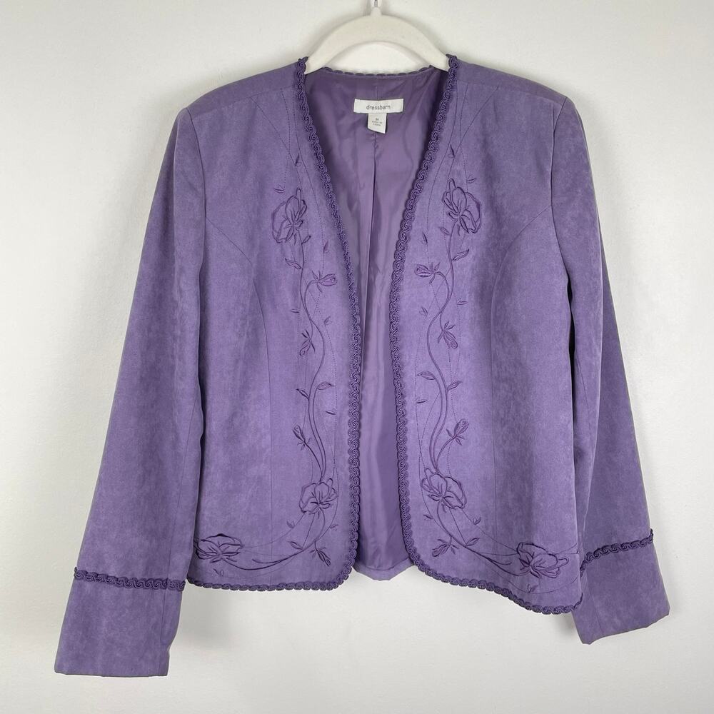 y2k Purple Floral Embroidered Faux Suede Jacket Womens M Feminine Cottagecore - Picture 1 of 16